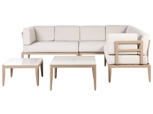 Garden Corner Sofa with Table 6 Seater RIMA III Left Hand Modular Metal Light Beige