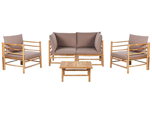 Garden Lounge Set with Table 4 Seater CERRETO Bamboo Wood Taupe