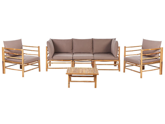 Garden Lounge Set with Table 5 Seater CERRETO Bamboo Wood Taupe