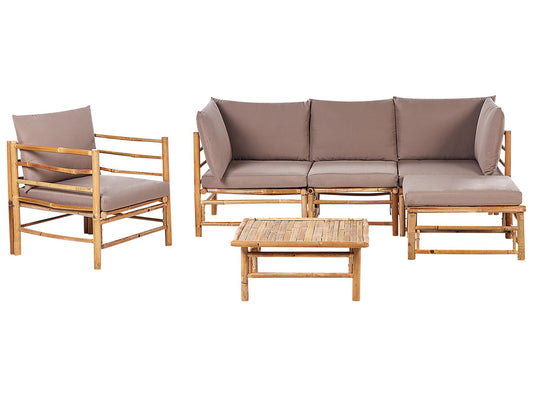 Garden Lounge Set with Table 5 Seater CERRETO Left Hand Bamboo Wood Taupe