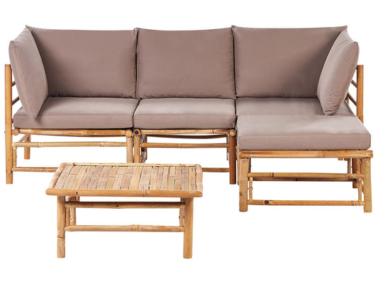 Garden Corner Sofa with Table 4 Seater CERRETO Left Hand Bamboo Wood Taupe