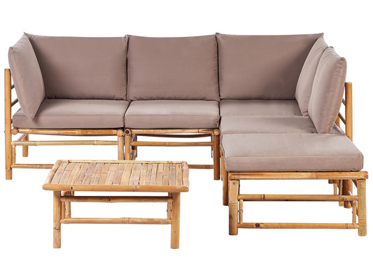 Garden Corner Sofa with Table 5 Seater CERRETO Left Hand Bamboo Wood Taupe