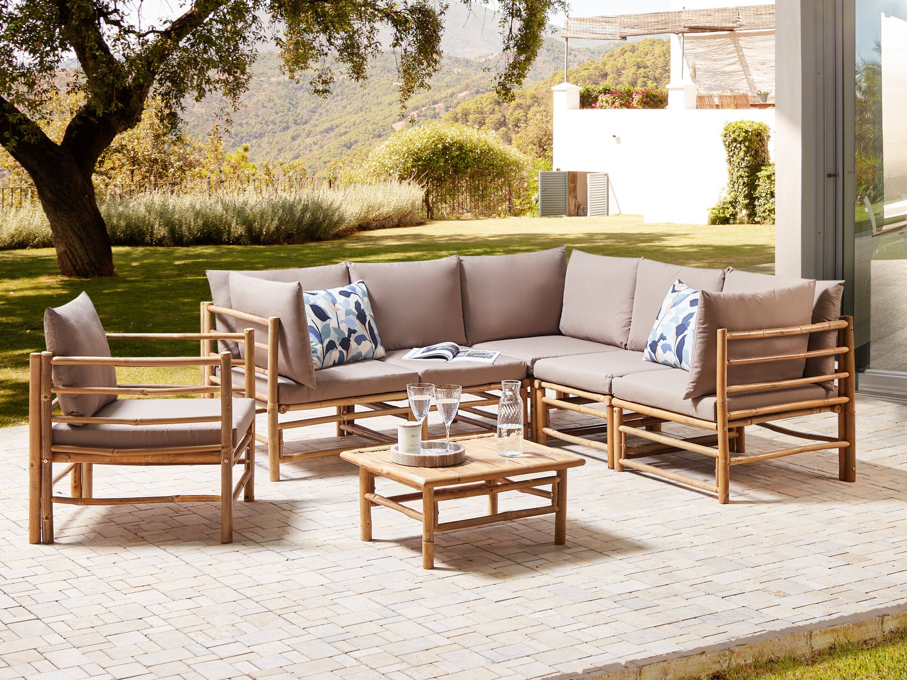 Garden Lounge Set with Table 6 Seater CERRETO Bamboo Wood Taupe