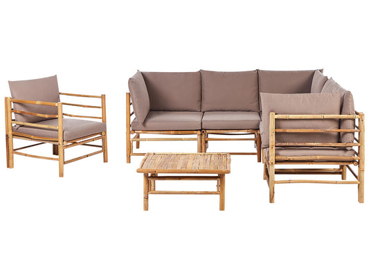 Garden Lounge Set with Table 6 Seater CERRETO Bamboo Wood Taupe
