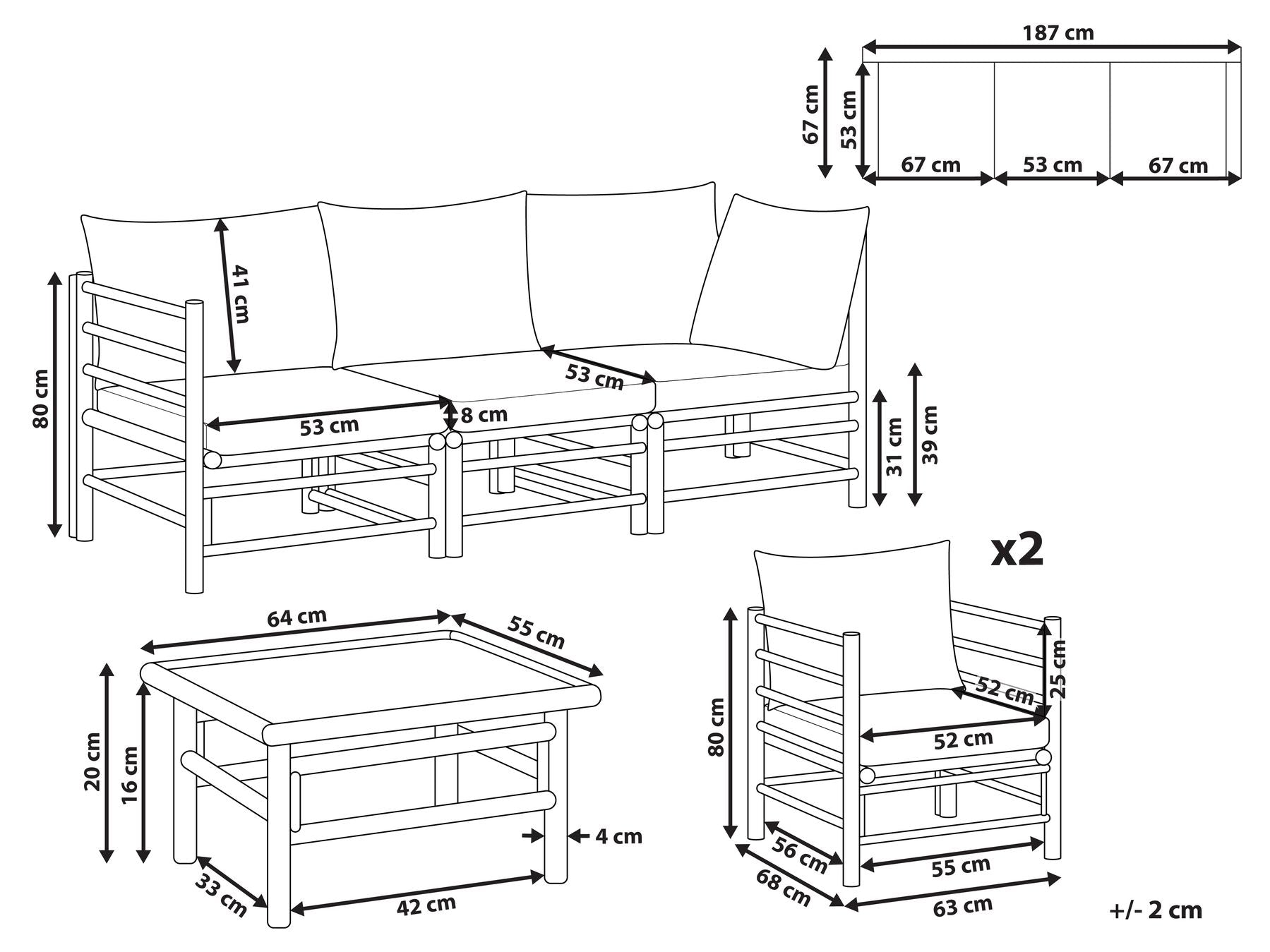 Garden Lounge Set with Table 5 Seater CERRETO Bamboo Wood Taupe