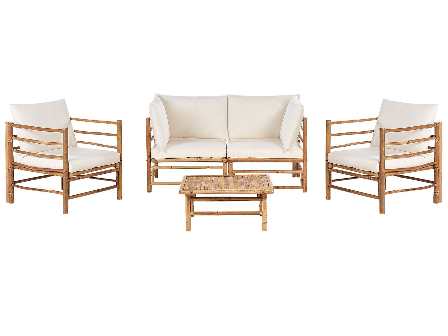 Garden Lounge Set with Table 4 Seater CERRETO Bamboo Wood Off-White