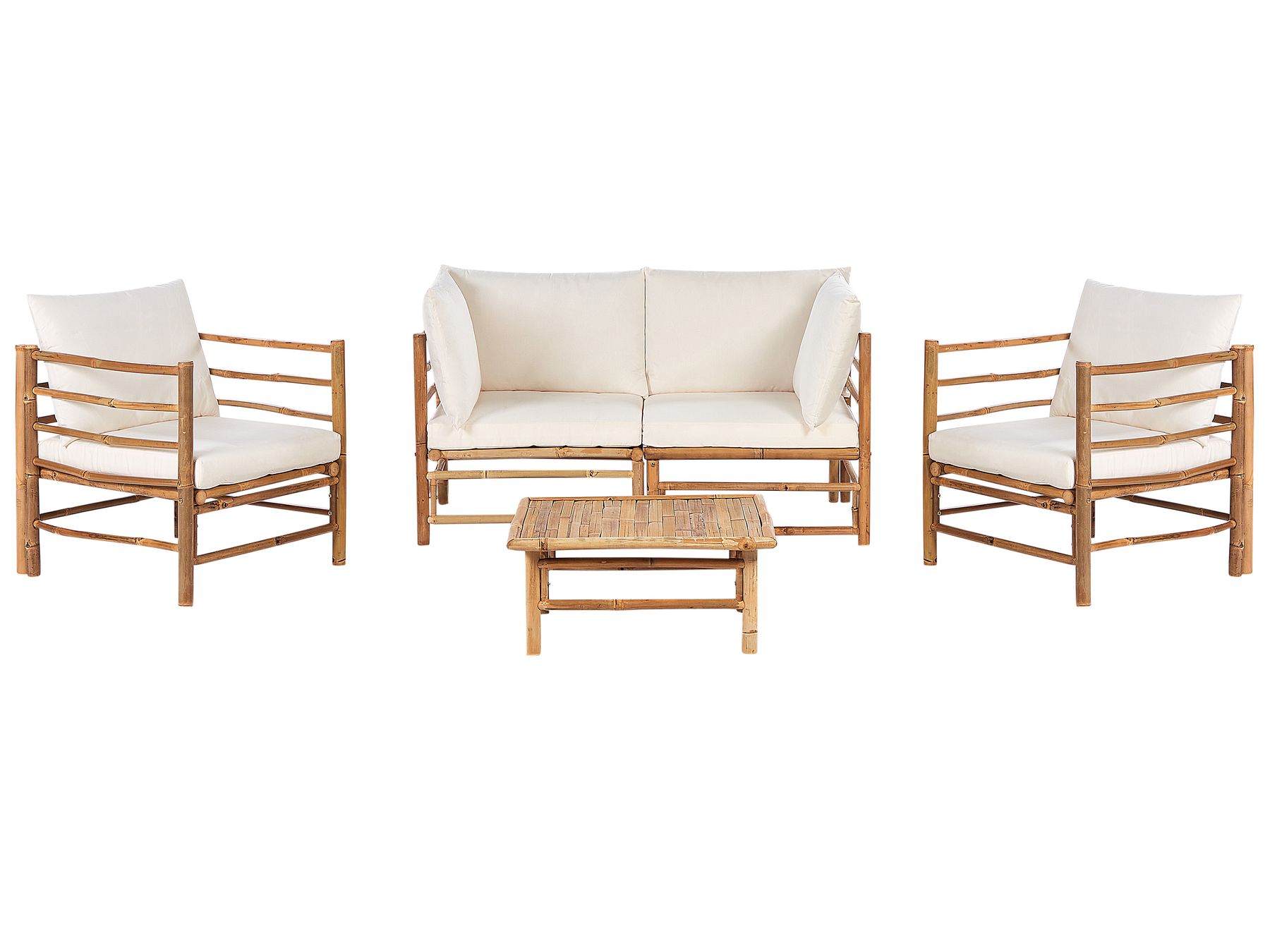 Garden Lounge Set with Table 4 Seater CERRETO Bamboo Wood Off-White