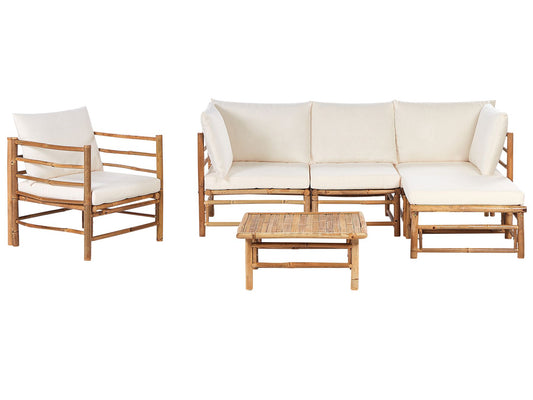 Garden Lounge Set with Table 5 Seater CERRETO Left Hand Bamboo Wood Off-White