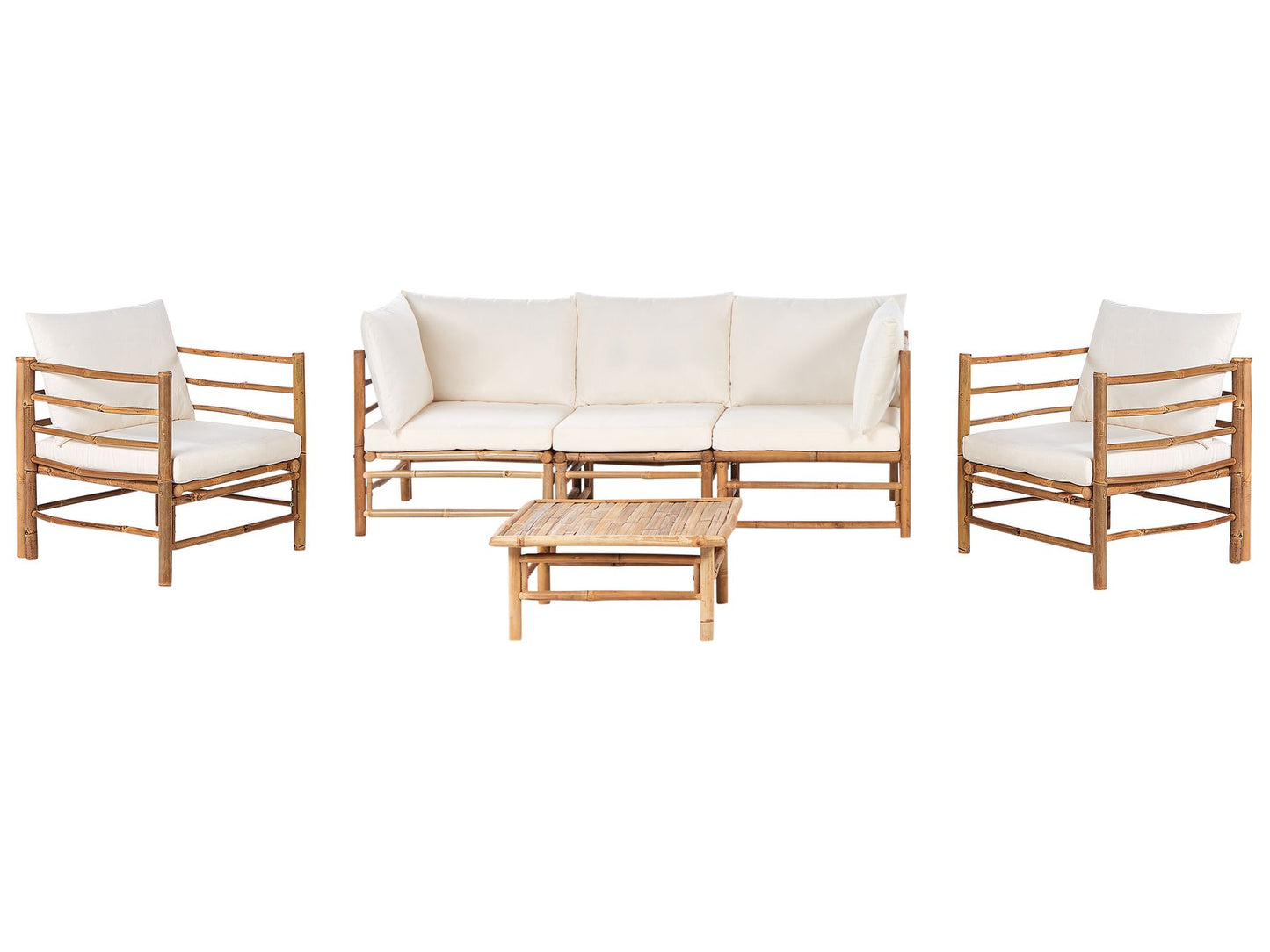 Garden Lounge Set with Table 5 Seater CERRETO Bamboo Wood Off-White