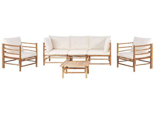 Garden Lounge Set with Table 5 Seater CERRETO Bamboo Wood Off-White