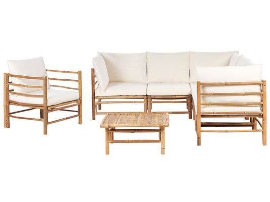 Garden Lounge Set with Table 6 Seater CERRETO Bamboo Wood Off-White