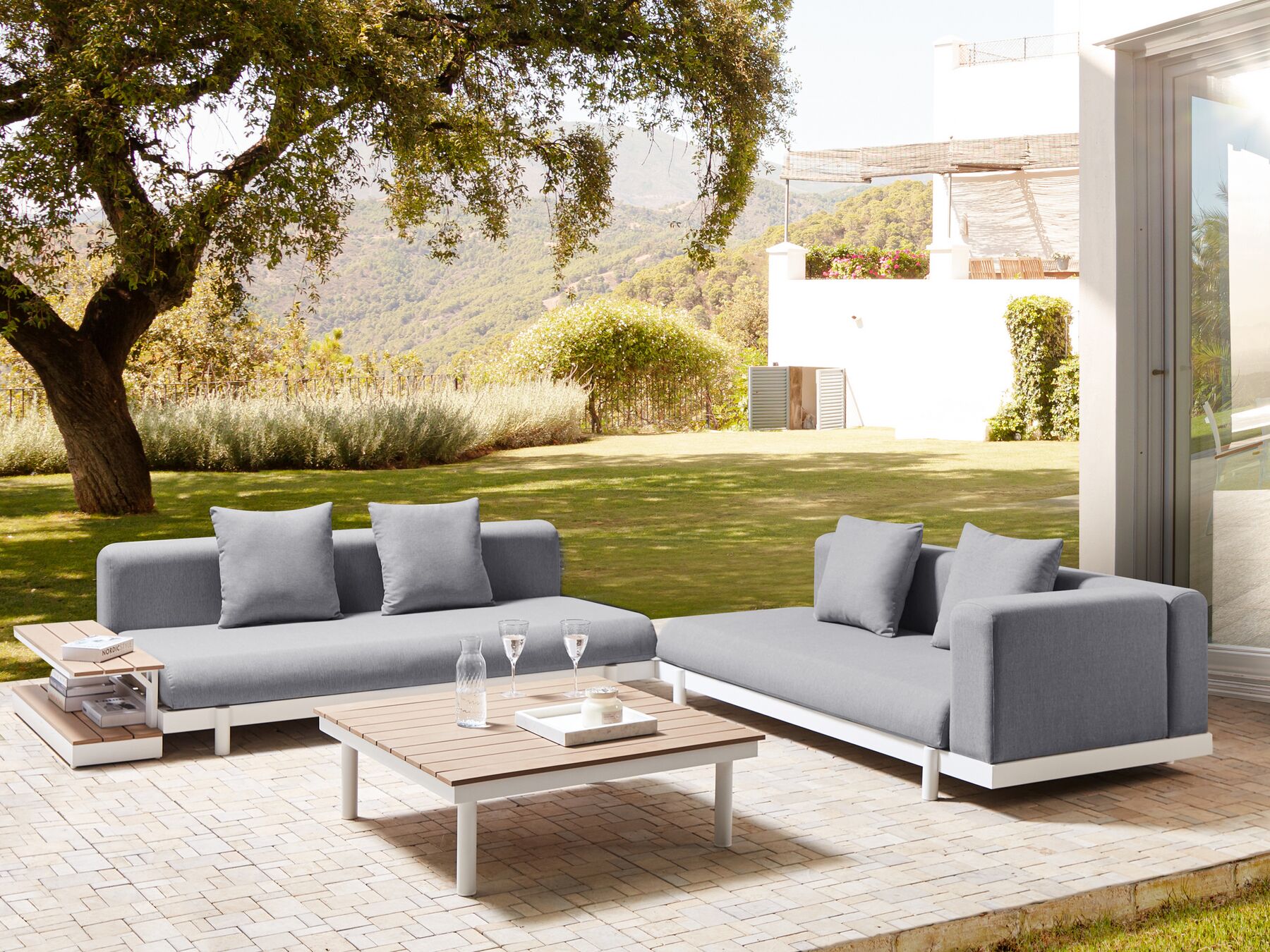 Garden Corner Sofa with Table 5 Seater MISSANELLO Grey