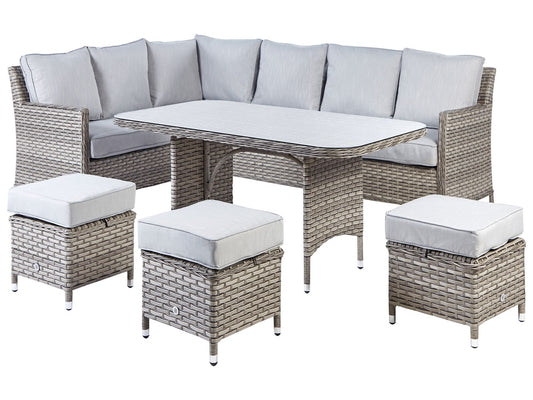 Garden Lounge Set with Table and Ottoman 9 Seater LACONA Right Hand PE Rattan Light Grey