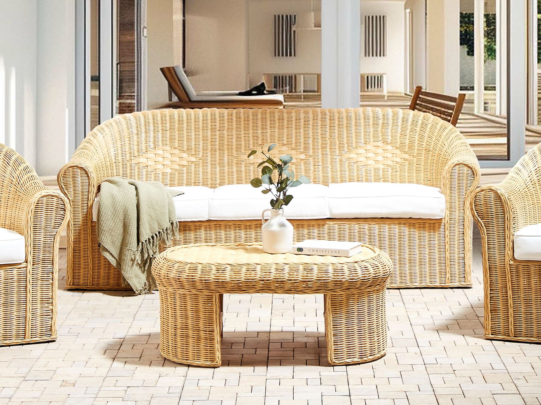 Garden Sofa 3 Seater LIVADEIA Rattan Natural