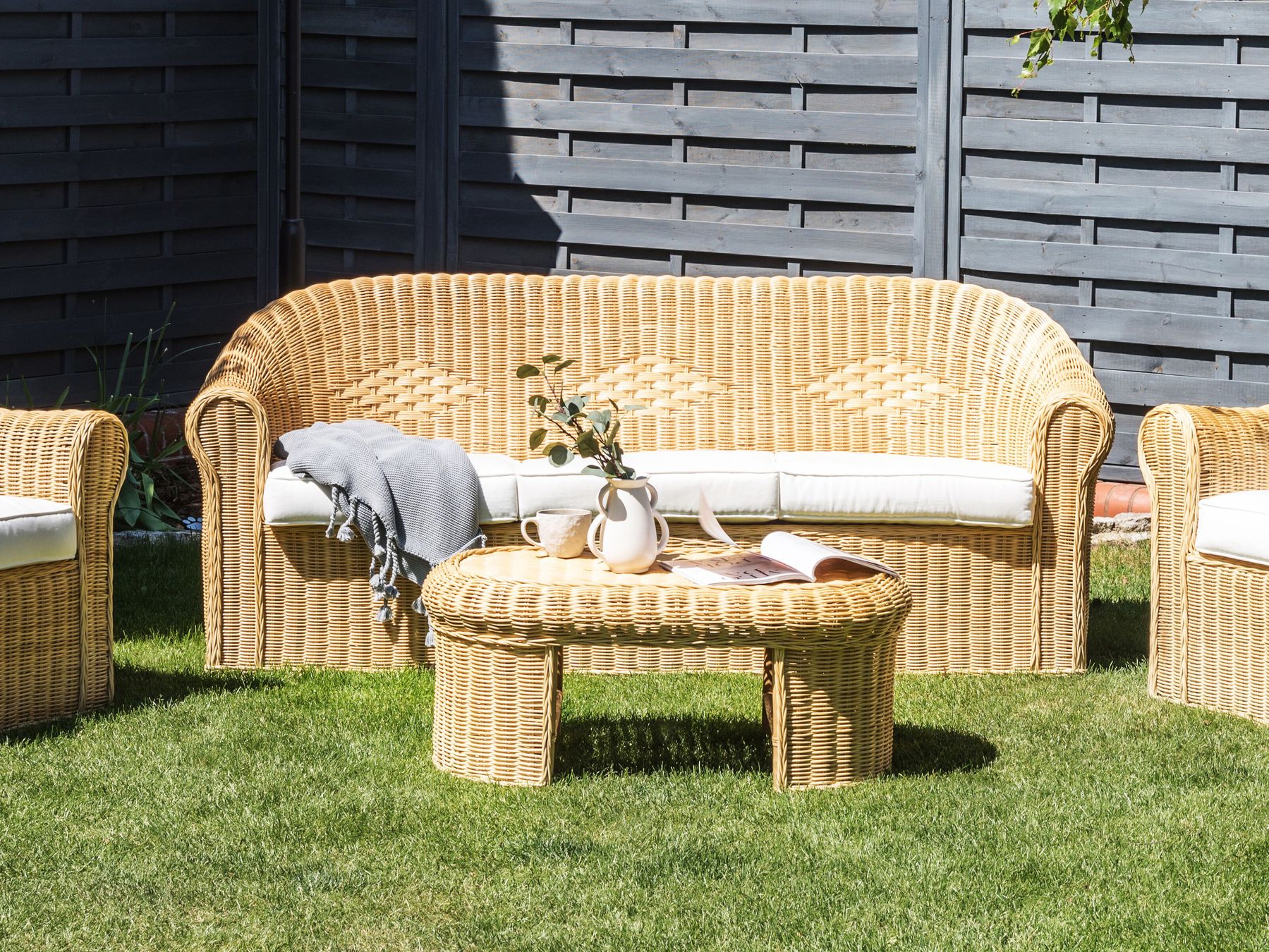 Garden Sofa 3 Seater LIVADEIA Rattan Natural