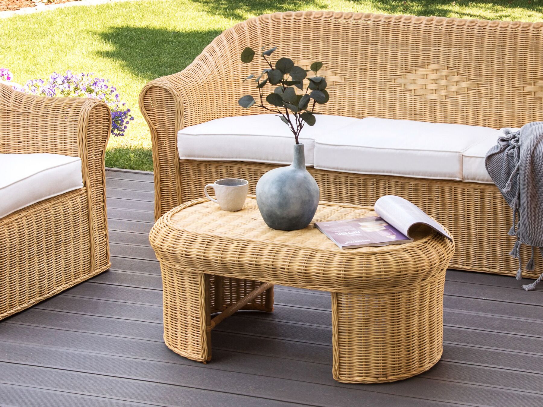 Garden Coffee Table LIVADEIA 60 cm 96 cm Rattan Natural