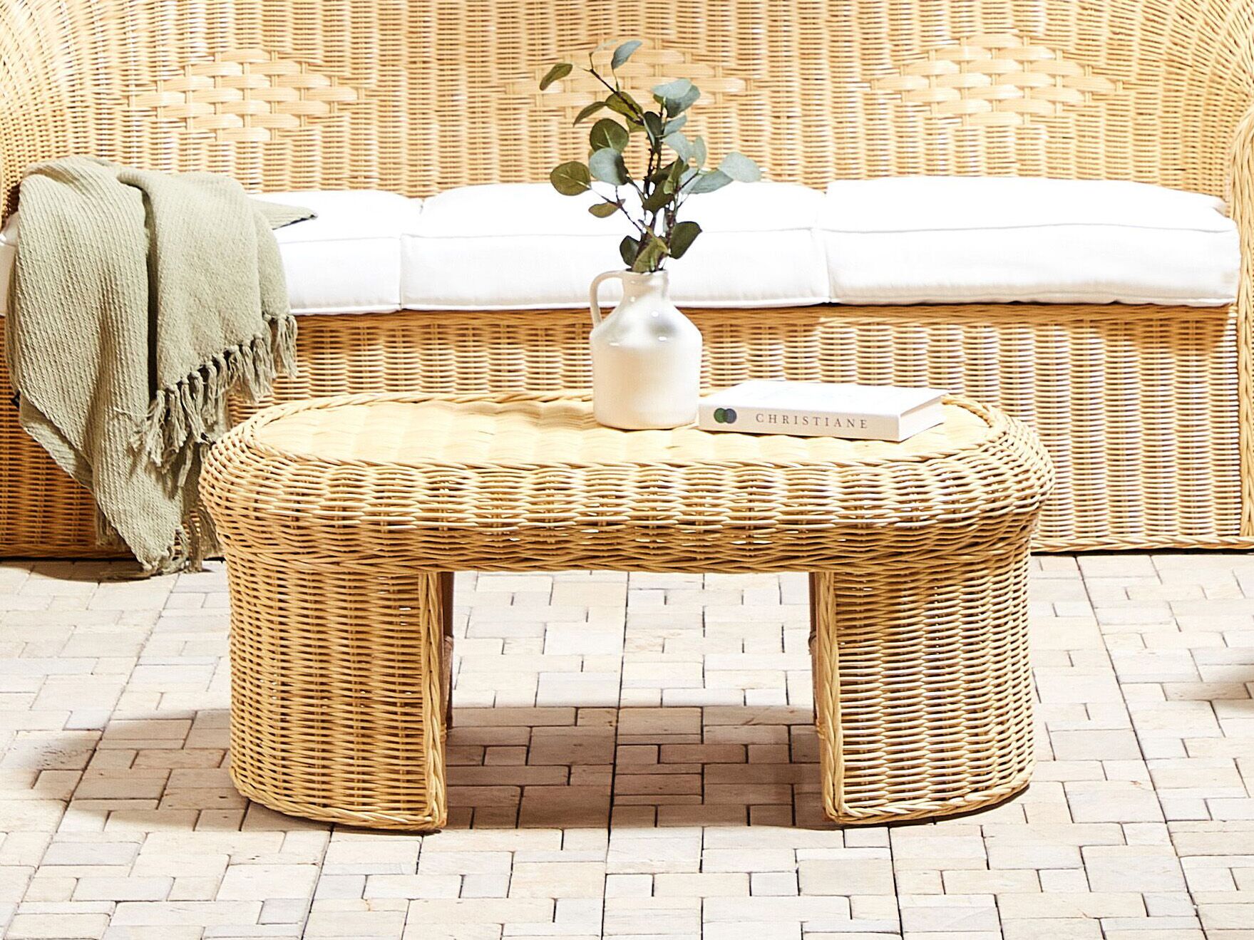 Garden Coffee Table LIVADEIA 60 cm 96 cm Rattan Natural