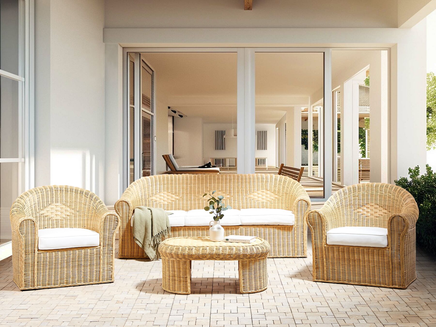 Garden Lounge Set with Table 5 Seater Rattan Natural