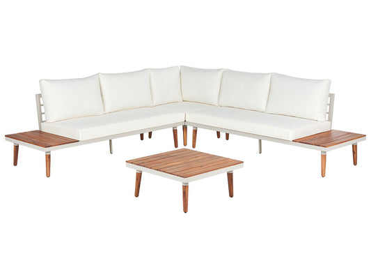 Garden Corner Sofa with Table 5 Seater CORATO Acacia Wood Off-White