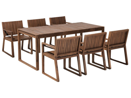 Garden Dining Set 6 Seater SASSARI Acacia Wood Dark Brown