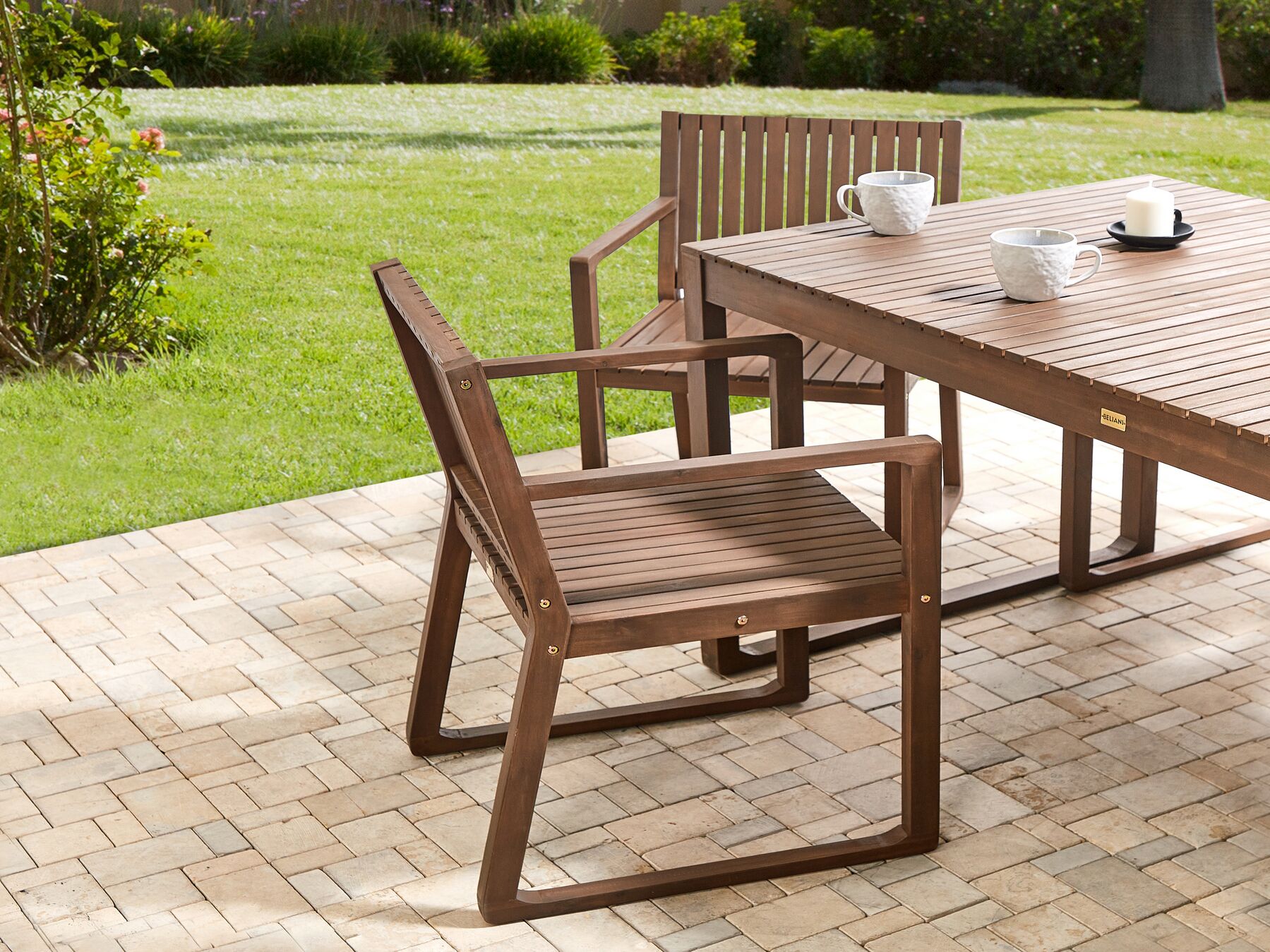 Garden Dining Set 6 Seater SASSARI Acacia Wood Dark Brown
