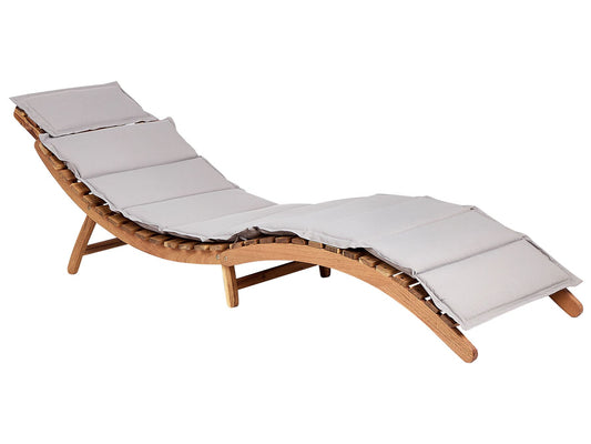 Sun Lounger with Cushion LUINO Acacia Wood Grey