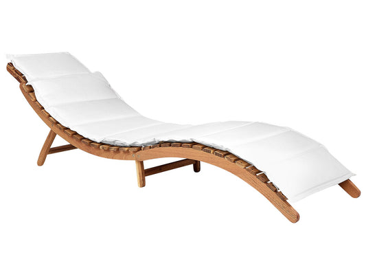 Sun Lounger with Cushion LUINO Acacia Wood Off-White