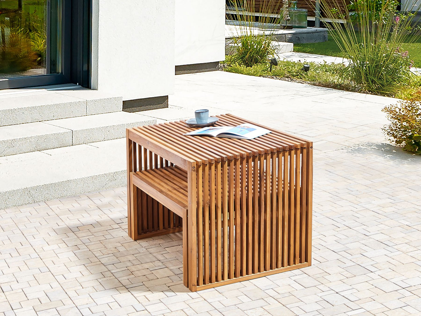 Garden Dining Set with Benches 6 Seater SULZANO Acacia Wood Brown