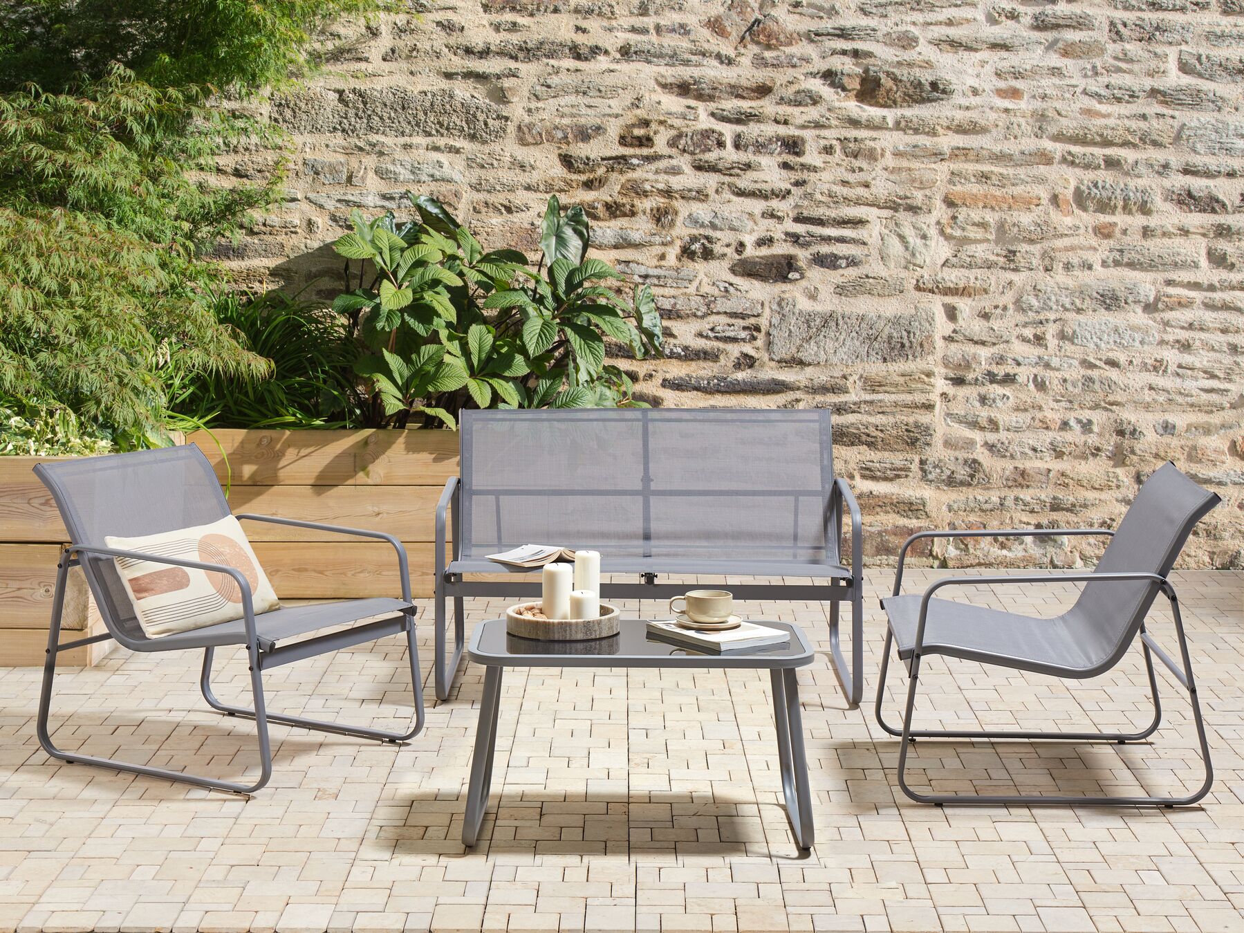 Garden Lounge Set with Table 4 Seater BARREA Metal Grey