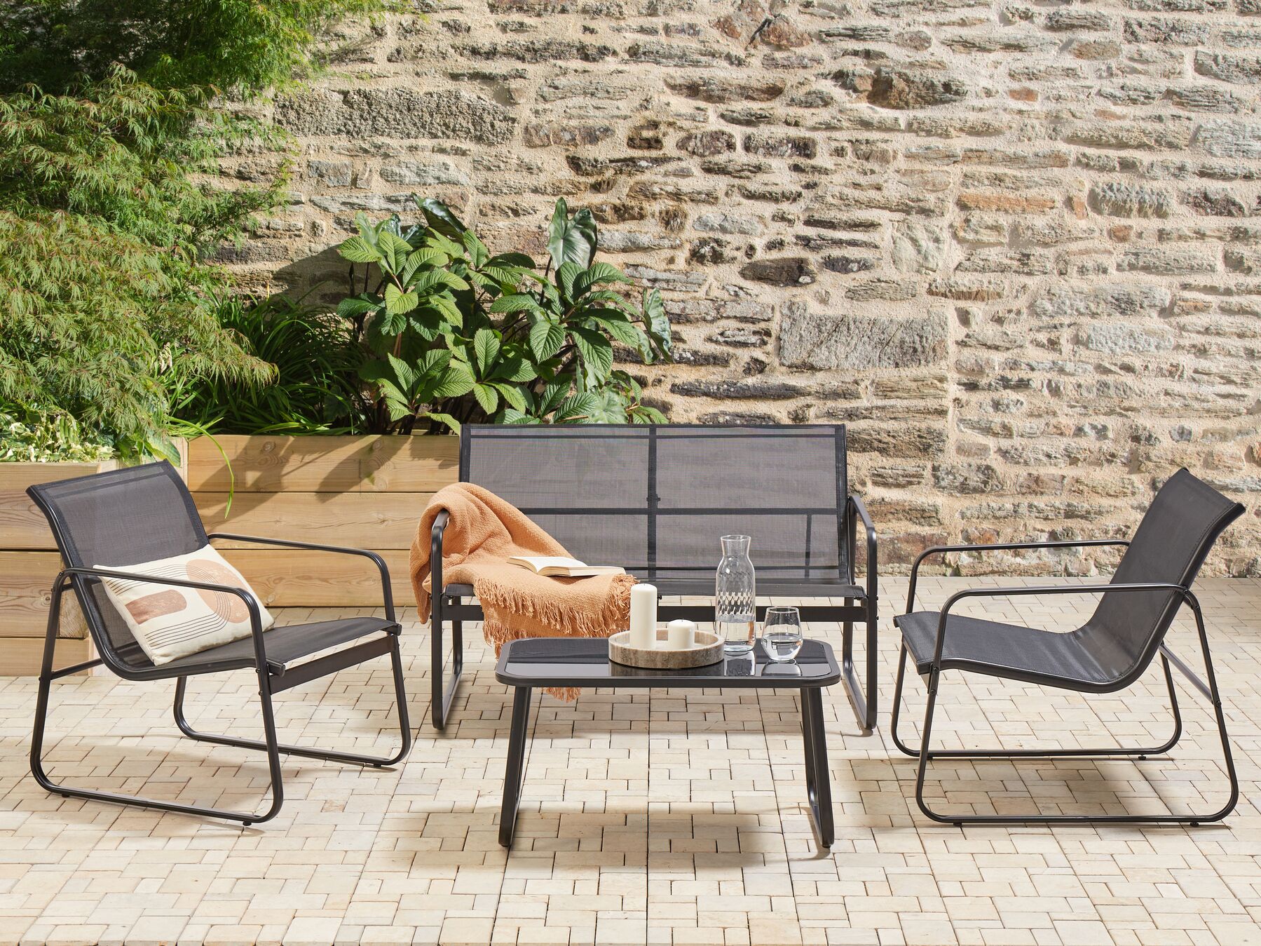 Garden Lounge Set with Table 4 Seater BARREA Metal Black