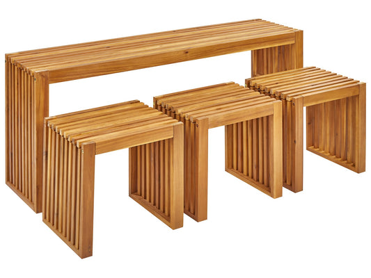 Garden Dining Set with Stools 3 Seater BELLANO Acacia Wood Brown