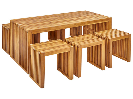 Garden Dining Set with Benches and Stools 6 Seater BELLANO Acacia Wood Brown
