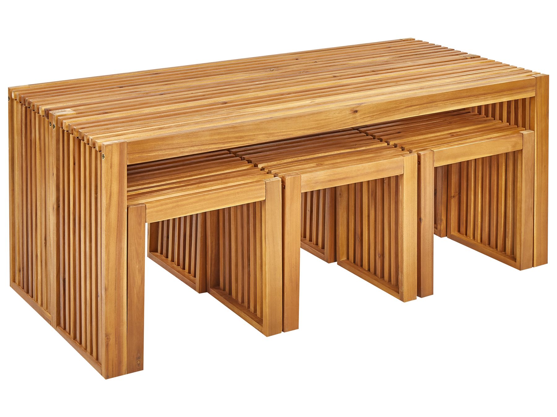 Garden Dining Set with Benches and Stools 6 Seater BELLANO Acacia Wood Brown