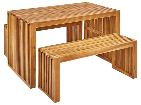 Garden Dining Set with Benches 4 Seater BELLANO Acacia Wood Brown