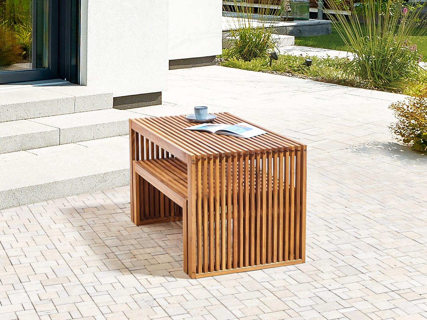 Garden Dining Set with Benches 4 Seater BELLANO Acacia Wood Brown