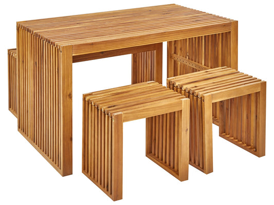 Garden Dining Set with Benches and Stools 4 Seater BELLANO Acacia Wood Brown