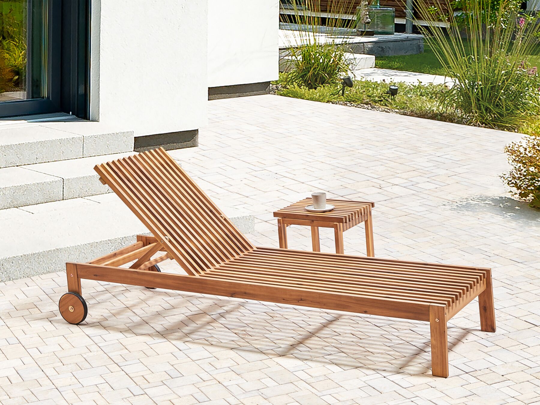 Acacia Wood Reclining Sun Lounger Light BELLANO