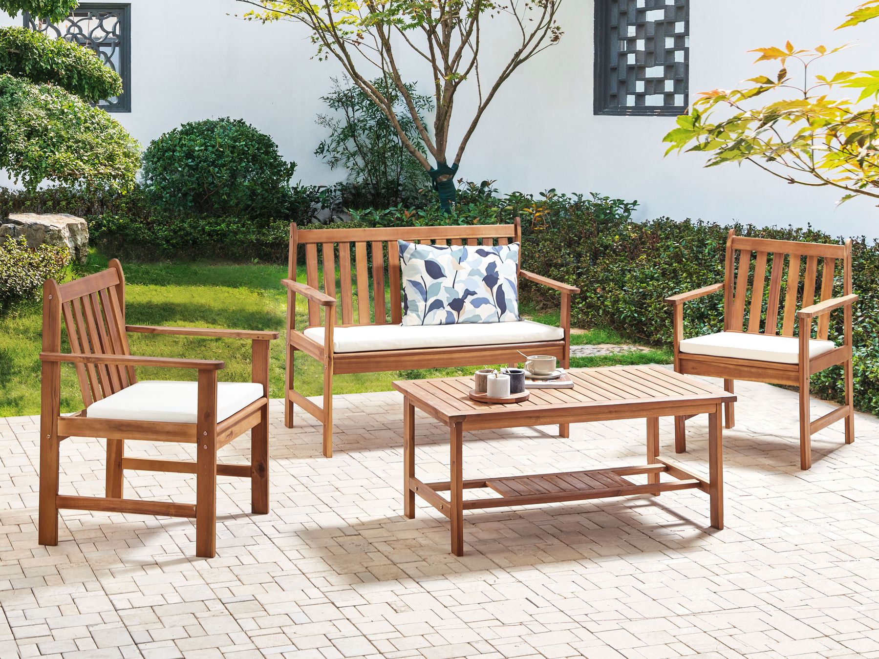 Garden Lounge Set with Table 4 Seater ALTIDONA Acacia Wood Off-White