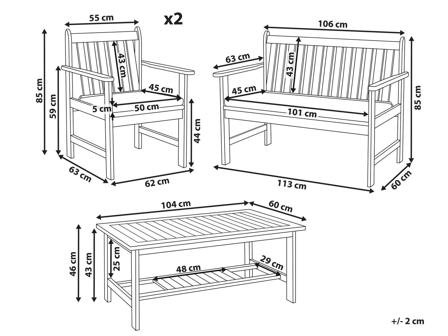 Garden Lounge Set with Table 4 Seater ALTIDONA Acacia Wood Off-White