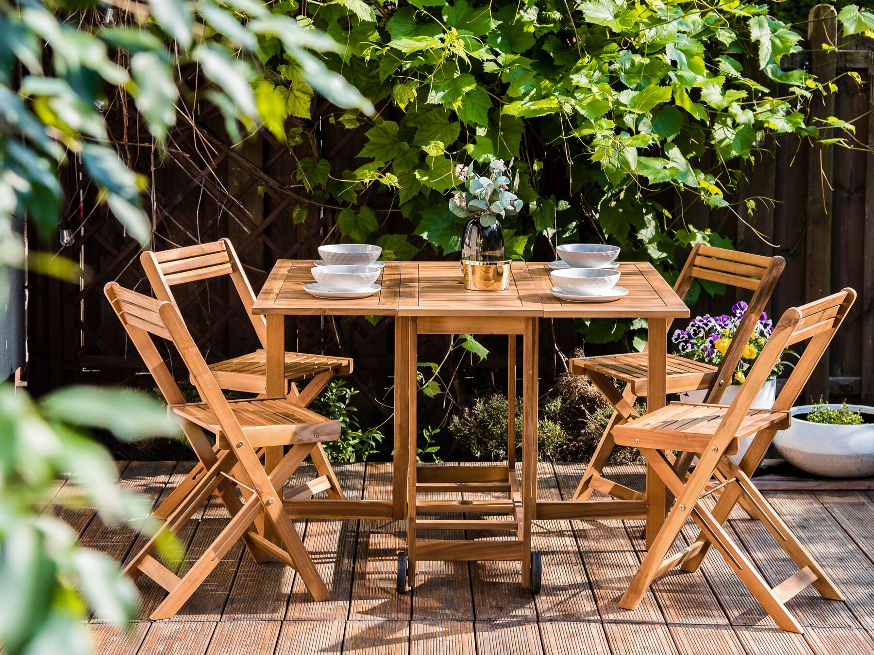 Garden Dining Set 4 Seater FRASSINE Acacia Wood Brown