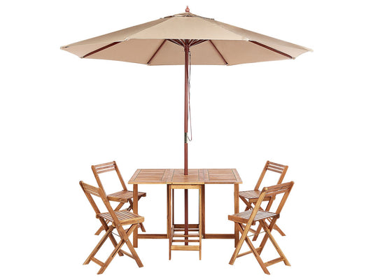 Garden Dining Set 4 Seater FRASSINE with Parasol (12 Options) Acacia Wood Natural