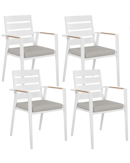 Set of 4 Garden Chairs with Cushions TAVIANO Metal Grey