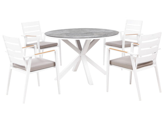 Garden Dining Set 4 Seater MALETTO/TAVIANO with Cushions Metal Marble Effect Grey