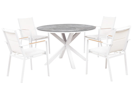 Garden Dining Set 4 Seater MALETTO/BUSSETO Metal Marble Effect White