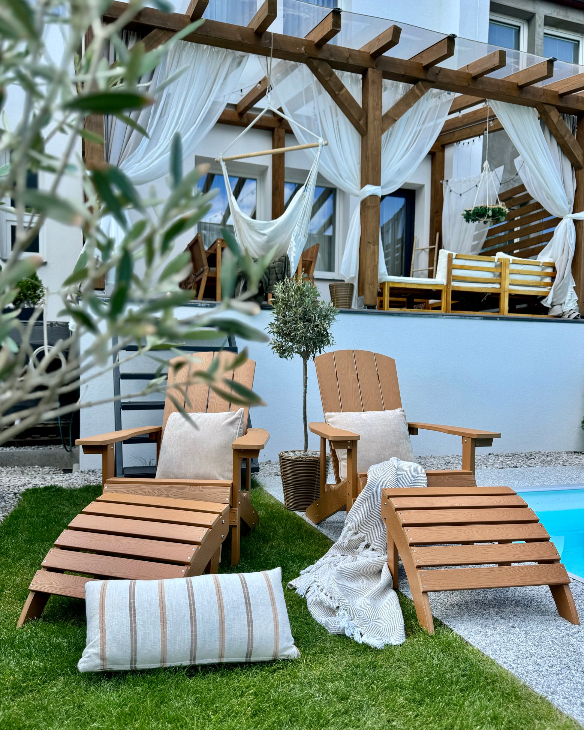 Garden Chair ADIRONDACK with Footstool Brown