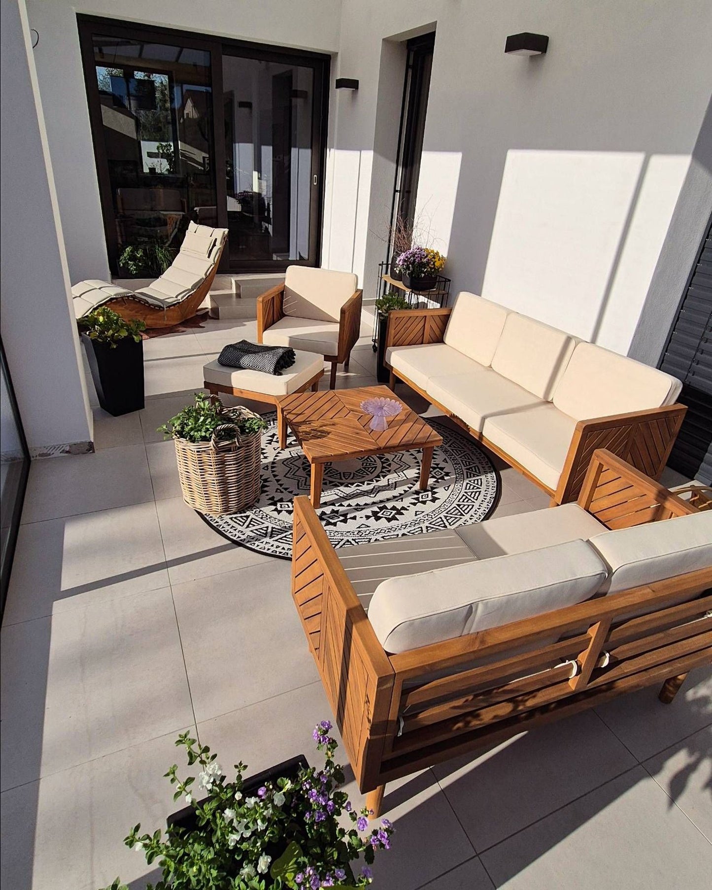 Garden Lounge Set with Table and Ottoman 6 Seater BARATTI Acacia Wood Brown