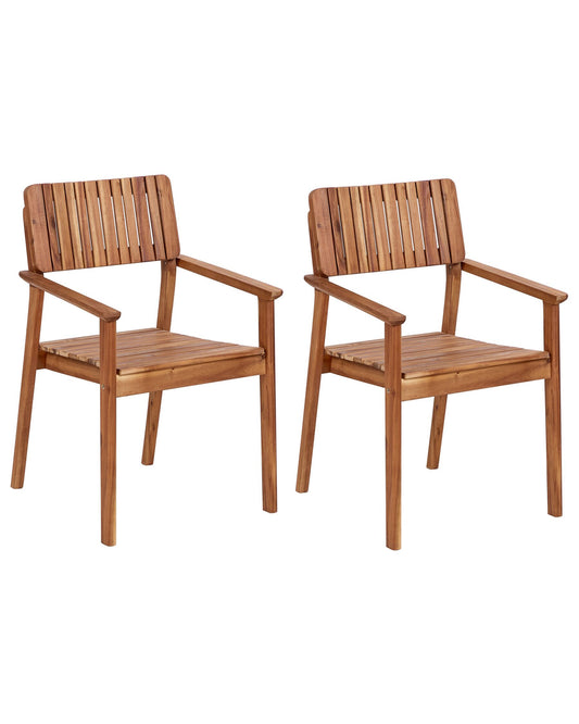 Set of 2 Garden Chairs AGELLO Acacia Wood Brown