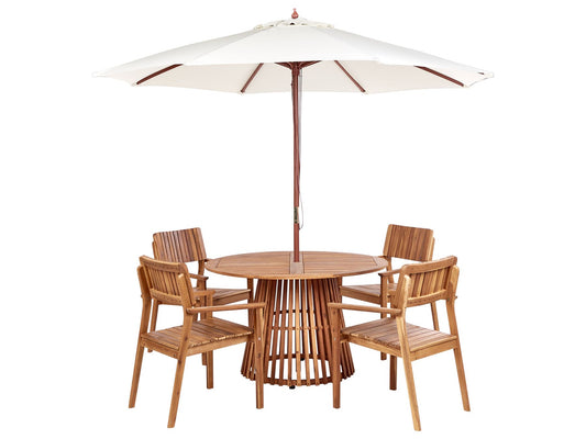 Garden Dining Set 4 Seater AGELLO with Parasol (12 Options) Acacia Wood Brown