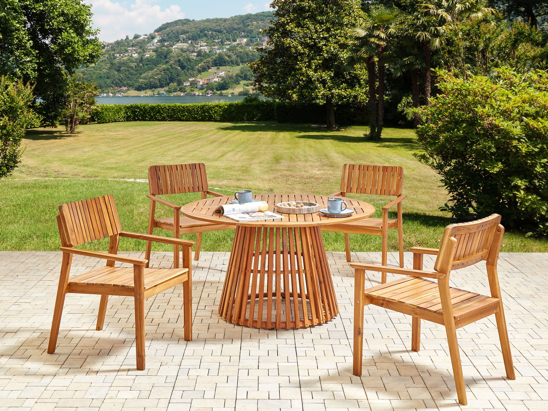 Garden Dining Set 4 Seater AGELLO Acacia Wood Brown
