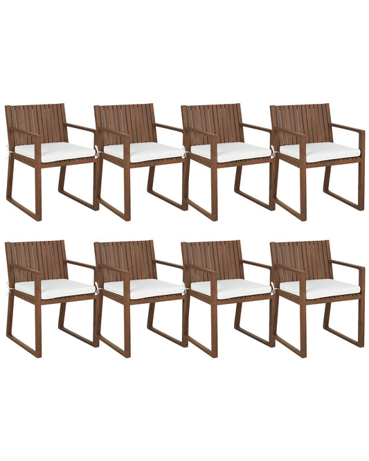 Set of 8 Garden Chairs with Cushions SASSARI Acacia Wood Off-White